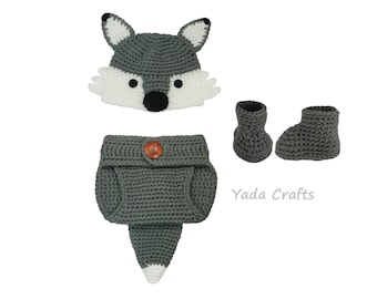 Crochet Newborn Outfit, wolf Outfit, fox hat, Halloween Costume, Newborn Photo prop, photography, Newborn baby Clothes, Baby Photo Prop