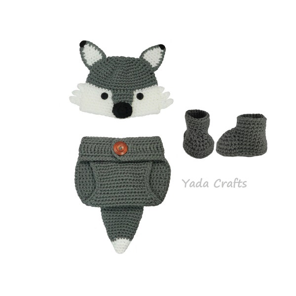 Crochet Newborn Outfit, wolf Outfit, fox hat, Halloween Costume, Newborn Photo prop, photography, Newborn baby Clothes, Baby Photo Prop