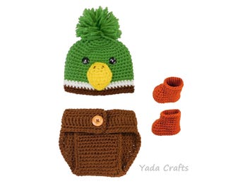 Crochet Duck Costume, Newborn Duck Outfit, Baby Duck outfit, baby hat, Duck hat, Animal Duck hat, Halloween costume, newborn Photo props