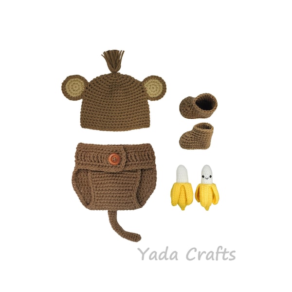 Monkey baby hat, Monkey outfit, Infant, photoshoot, Diaper cover, Photoprops, newborn monkey, Halloween costume, Baby shower, photography