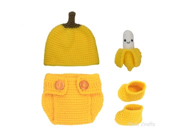 Crochet banana outfit, Newborn hat, Banana hat, fruit, Halloween costume, newborn Photo props, photo shoot, amigurumi, Baby toy, Banana set