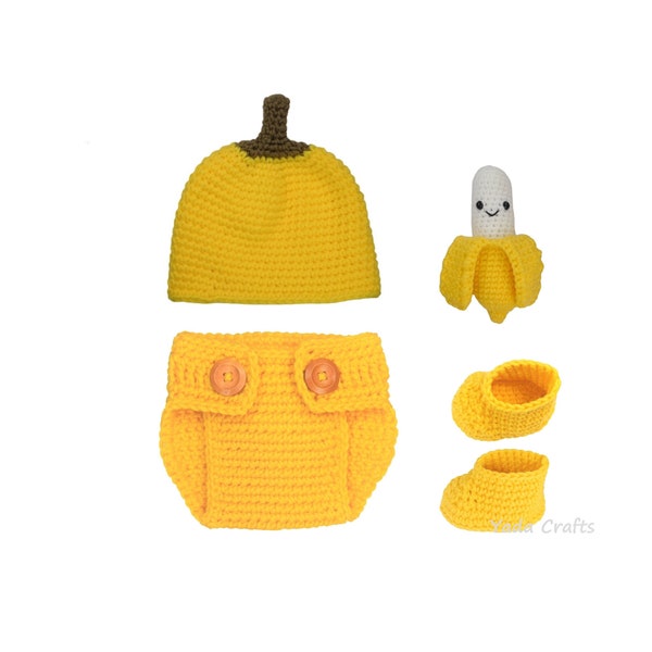 Crochet banana outfit, Newborn hat, Banana hat, fruit, Halloween costume, newborn Photo props, photo shoot, amigurumi, Baby toy, Banana set