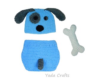 Crochet baby  dog outfit/ Newborn puppy costume/ dog hat/ crochet baby doggy set/ Infant outfit / baby shower/ Newborn photo prop