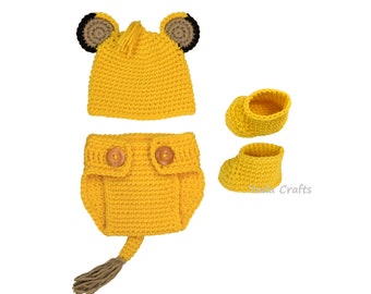Crochet Lion outfit set, Infant baby hat, Lion baby outfit, Lion hat, Tiger baby, Halloween Costume, newborn Photo prop,Children photo props