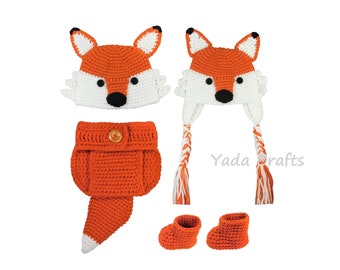 Crochet Newborn Fox Outfit: Handmade Baby Costume, Photo Prop, fox costume, Halloween costume, Halloween outfit, fox hat, newborn fox outfit