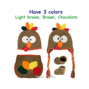 Crochet newborn turkey outfit set/baby  hat/Thanksgiving Hat/ halloween Costume hat/Earflap hat/ baby shower/newborn Photo prop/photography