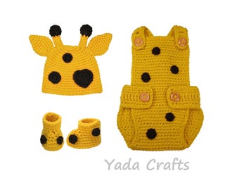 Crochet Giraffe hat and romper, Newborn outfit set, giraffe outfit set, Crochet newborn baby outfit, Halloween Costume, newborn Photo prop