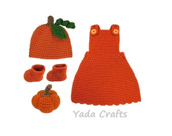 Crochet Newborn Girl Pumpkin outfit, Baby Girl Pumpkin skirt , Baby Halloween Pumpkin costume, Photo prop, Pumpkin Hat, Booties, Amigurumi