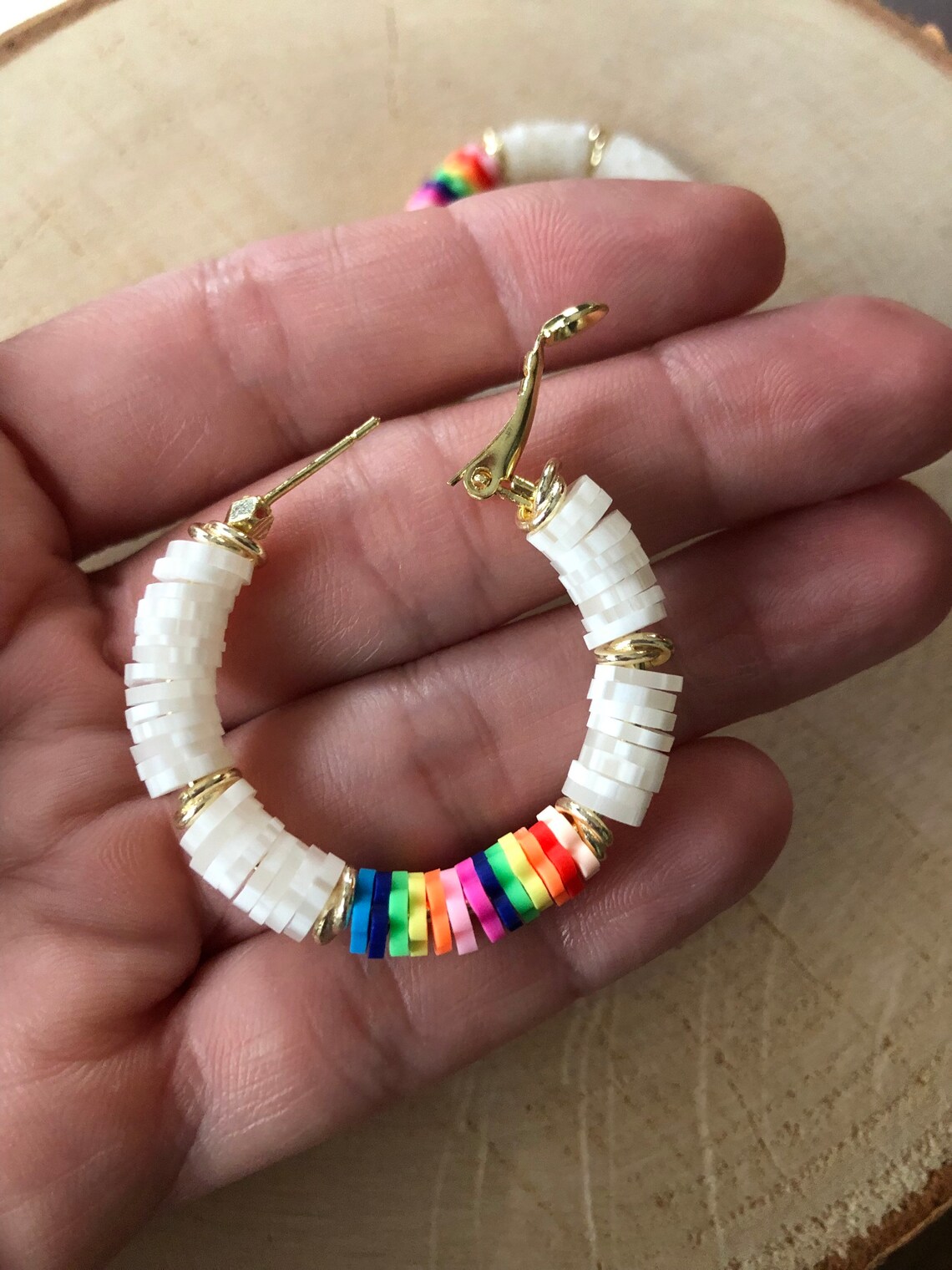 Heishi Beaded Hoop Earrings Colorful Beaded Earrings Hoop Etsy