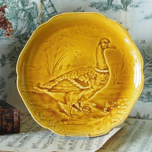 Antique French Majolica Plate - HB and Cie Choisy le Roi - Goose