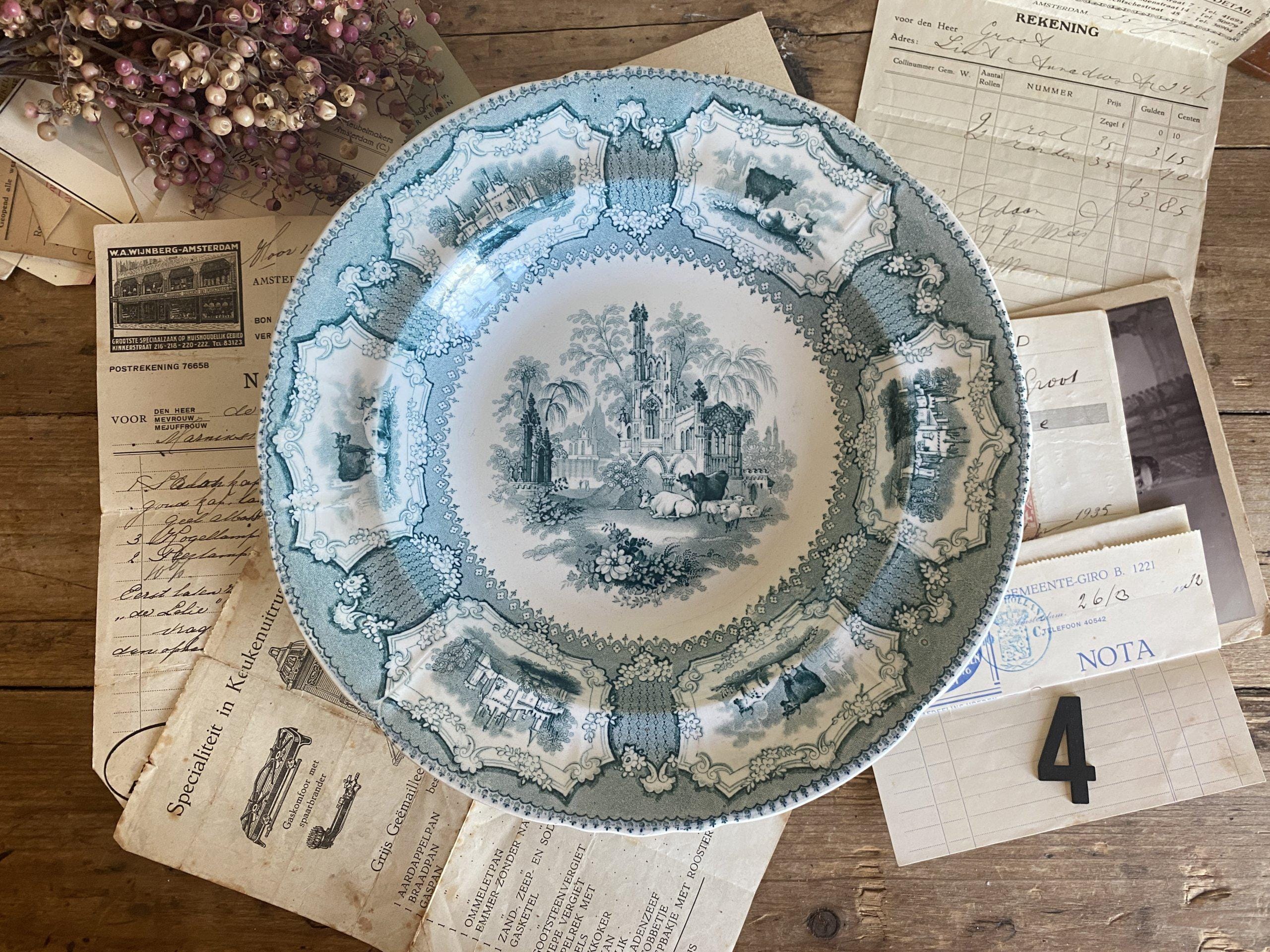 Antique Deep Plate - English Transferware Staffordshire - Decor