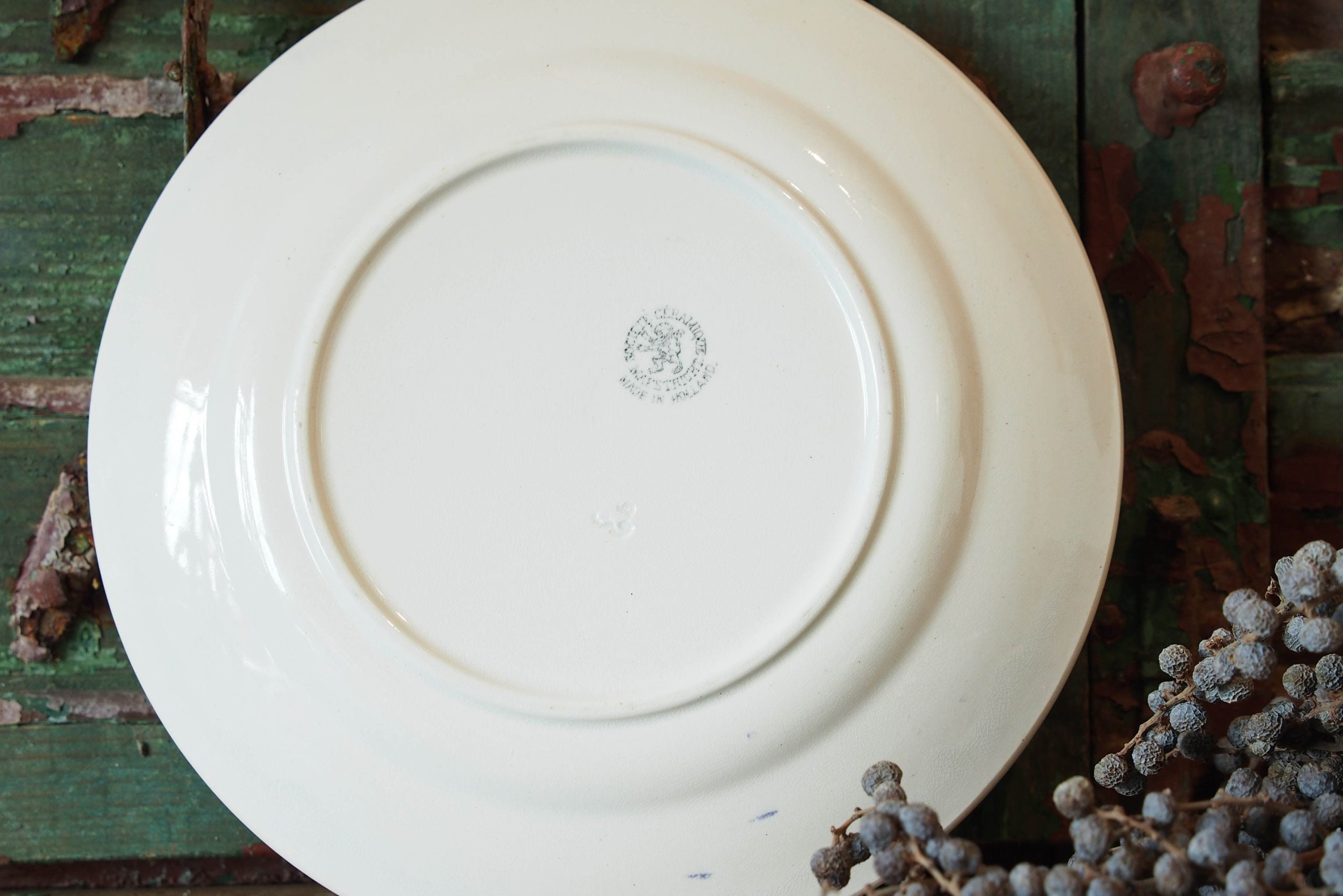Assiette Décorative Signée OLGA - Céramique, Motif Fleurs, Origine France - Occasion En Très Bel état