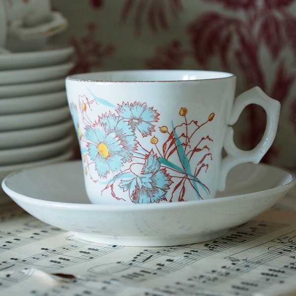 Cup & Saucer - Societe Ceramique - Mintgreen Flowers Cornflowers - PRICE PER PIECE