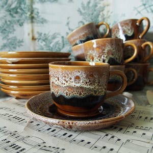 Small Cup and Saucer - Sarreguemines - Decor Hawai, 1974 - 1980s PRICE PER SET