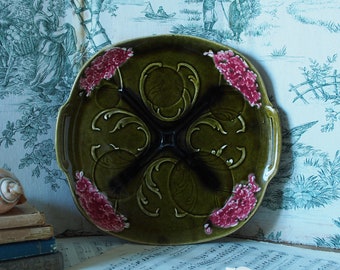 French Majolica Cake Platter - Moulin des Loups Orchies - Barbotine, 1920