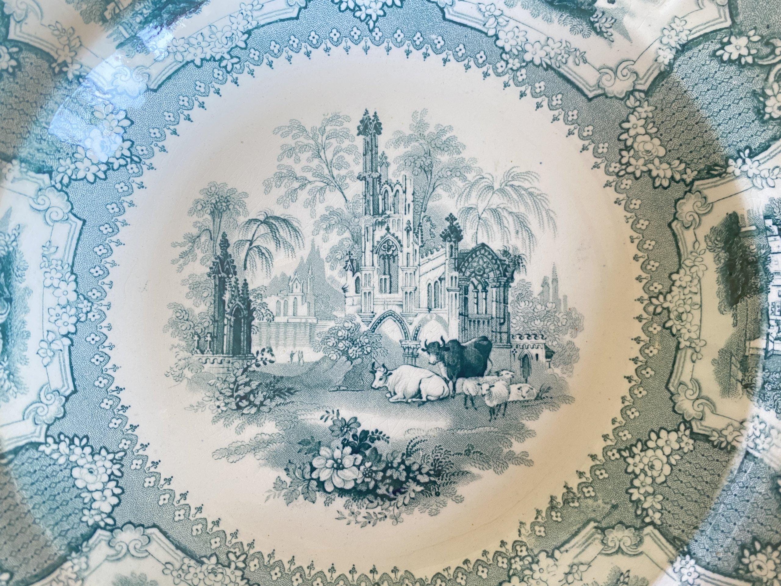 Antique Deep Plate - English Transferware Staffordshire - Decor