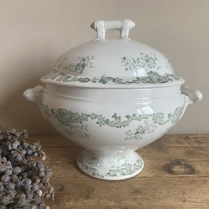Antique French Tureen - Green White
