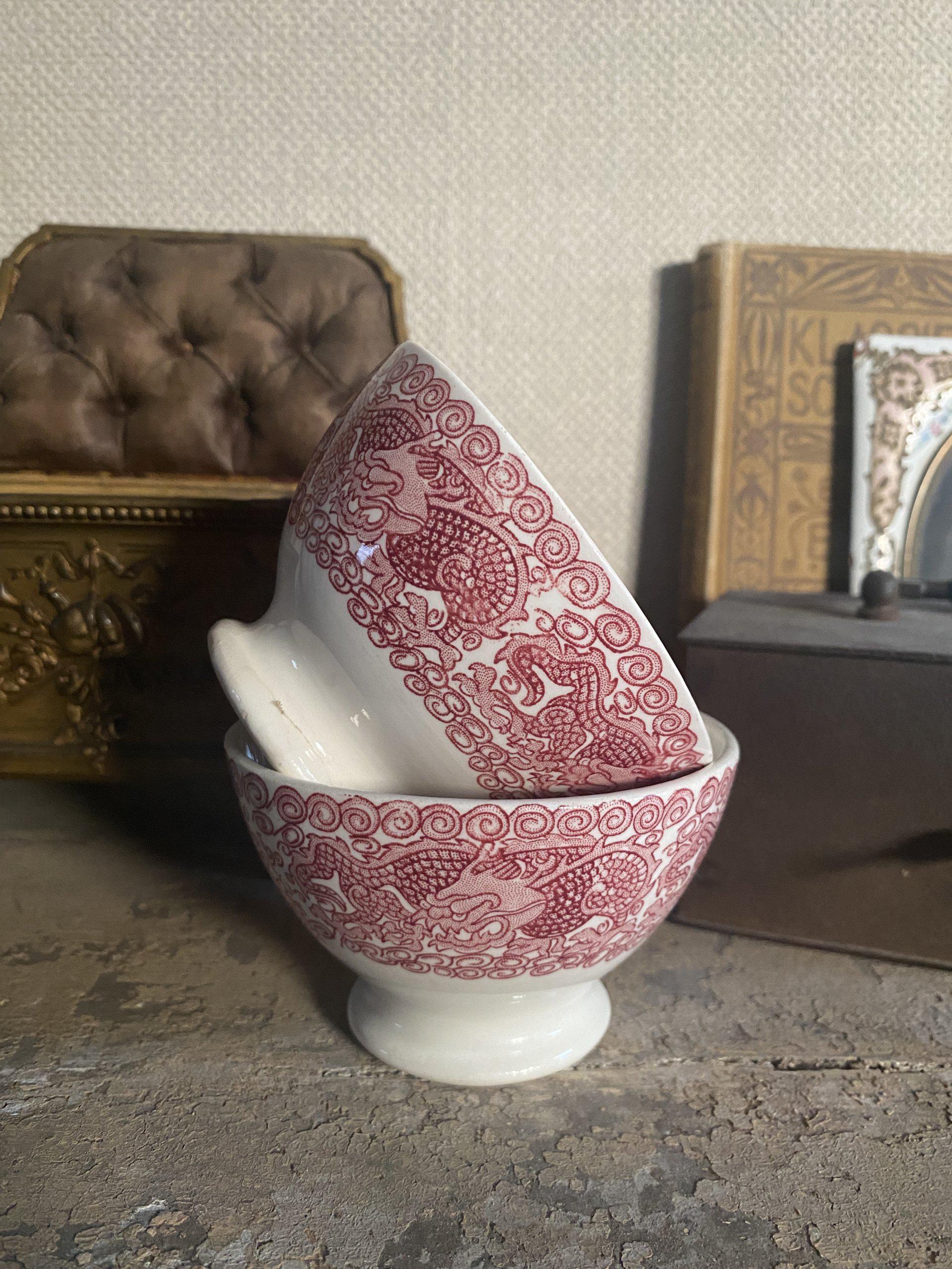 小さなカフェオレボウル - Petrus Regout - 装飾：Draak、ボウル2個