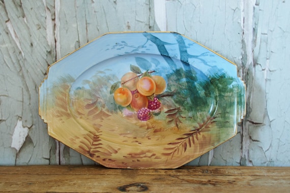 French Art Deco handpainted Porcelain Decorative Plate, Marche Couvert Halles Vichy, Deep plate, fruit scenery, ornamental plate