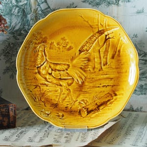 Antique French Majolica Plate - HB and Cie Choisy le Roi - Rooster