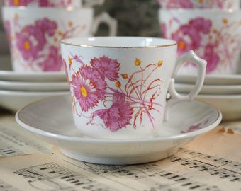 カップ & ソーサー - Societe Ceramique - ピンクの花、ヤグルマギク - セットあたりの価格
