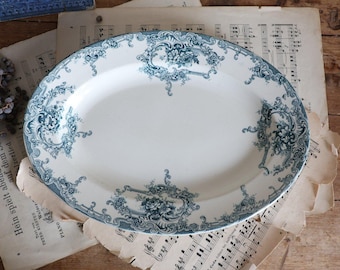 Plato ovalado antiguo - Boch Freres Keramis - Decor Dauphin