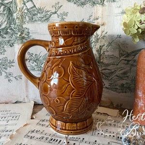 Sarreguemines Small Wine Pitcher - Vino Veritas - Barbotine pitcher