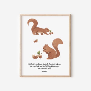 Poster A3 Eichhörnchen Herbst | Kinderzimmer Kinderposter Wanddeko Geschenk Junge Mädchen Bibelvers christlich Taufspruch | ArtNr.: P092025