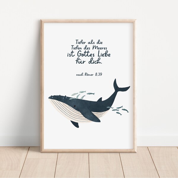 Poster A3 whale | Bible verse children's poster wall poster natural paper children's room Christian poster wall decoration baptismal verse children's gifts