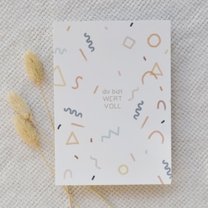 Postkarte Du bist wertvoll | Freundschaft Grußkarte Segenskärtchen christlich Naturpapier Aquarell Pastell modern Formen geometrisch