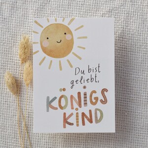 KÖNIGSKIND Karte geliebt| Aquarell bunte Schrift Bibelvers Karte Segenskarte Spruchkarte Kinder | ArtNr.: PK332025