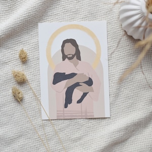 Karte Jesus mit Schäfchen guter Hirte boho | moderne Karte Advent Landschaft Naturpapier  christlich Jesu | ArtNr.: PK082025