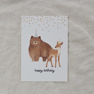 Geburtstagskarte Waldtiere | Naturpapier A6 Geburtstagsgeschenk Kindergeburtstag Kindergeschenk happy birthday Konfetti | ArtNr.: PK032025