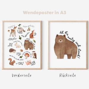 Reversible poster A4 A3 Christian affirmations | Forest animals Christian children's poster Bible verse baptism gift poster double poster encouragement card