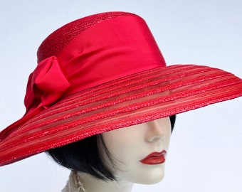 Vintage Betmar New York Red Fedora Straw Hat. Purple Silk  display picture 1