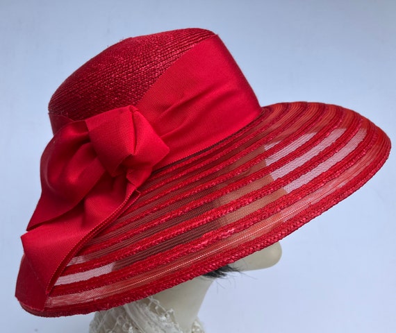 Red Milan Straw 4 Inch Sheer Brim Hat - Etsy display picture 2