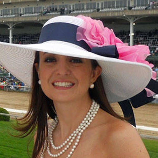 White Derby Hat, Navy, Pink Derby Hat, Wedding Hat