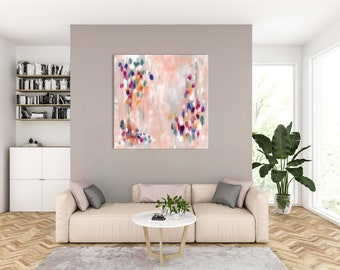 Multicolor Square abstract painting, Modern Abstract Pastel Painting, Wall Art for home, Trendy Elegant Decoration, Vibrant Colors art piece