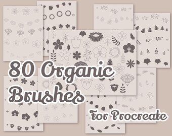 80 pinceles orgánicos para procreate | pinceles botánicos para procreate | Pinceles de presión y de sello | Pinceles opacos y de línea