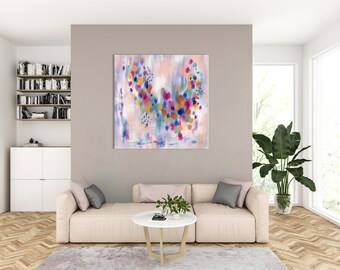 Multicolor Square abstract painting, Modern Abstract Pastel Painting, Wall Art for home, Trendy Elegant Decoration, Vibrant Colors art piece