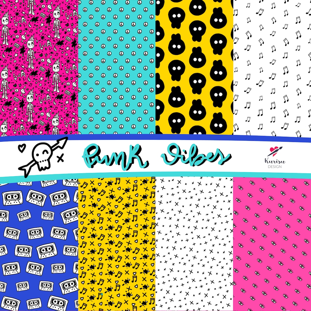Punk Note Paper Punk Digital Paper, Skull Printable Paper, Gothic Digital Collection ...