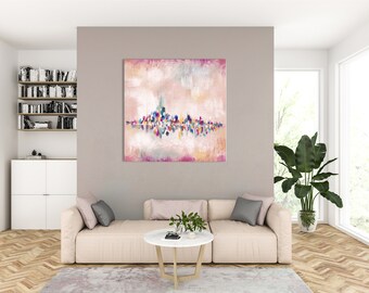 Multicolor Square abstract painting, Modern Abstract Pastel Painting, Wall Art for home, Trendy Elegant Decoration, Vibrant Colors art piece