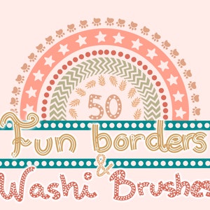 Procreate Fun Borders and Brushes | 50 Brushes for Procreate | Quality monoline brushes | Lettering brush | Procreate Party Brushes