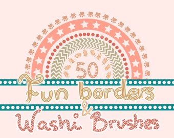Procreate Fun Borders and Brushes | 50 Brushes for Procreate | Quality monoline brushes | Lettering brush | Procreate Party Brushes