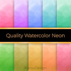 Neon Ombre Watercolor digital paper | 10 rainbow colors | gradient watercolor background | bright colors printable scrapbook papers