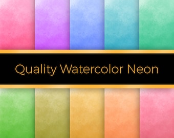 Neon Ombre Watercolor digital paper | 10 rainbow colors | gradient watercolor background | bright colors printable scrapbook papers