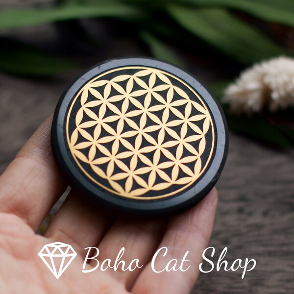 Solid Shungite magnet disc flower of Life  flash metal | EMF PROTECTION