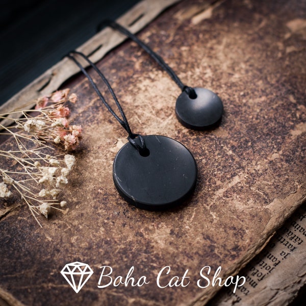 Shungite pendant set mommy and baby necklaces | shungite pendants set of two circles, Emf protection pendants