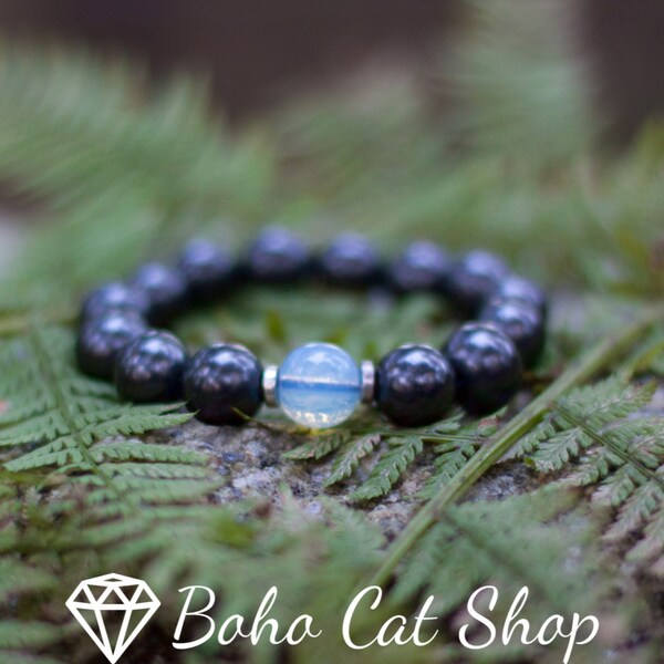 Shungite and moonstone gemstone beaded bracelet EMF protection health crystal healing bracelet noble shungite amulet chakra balancing