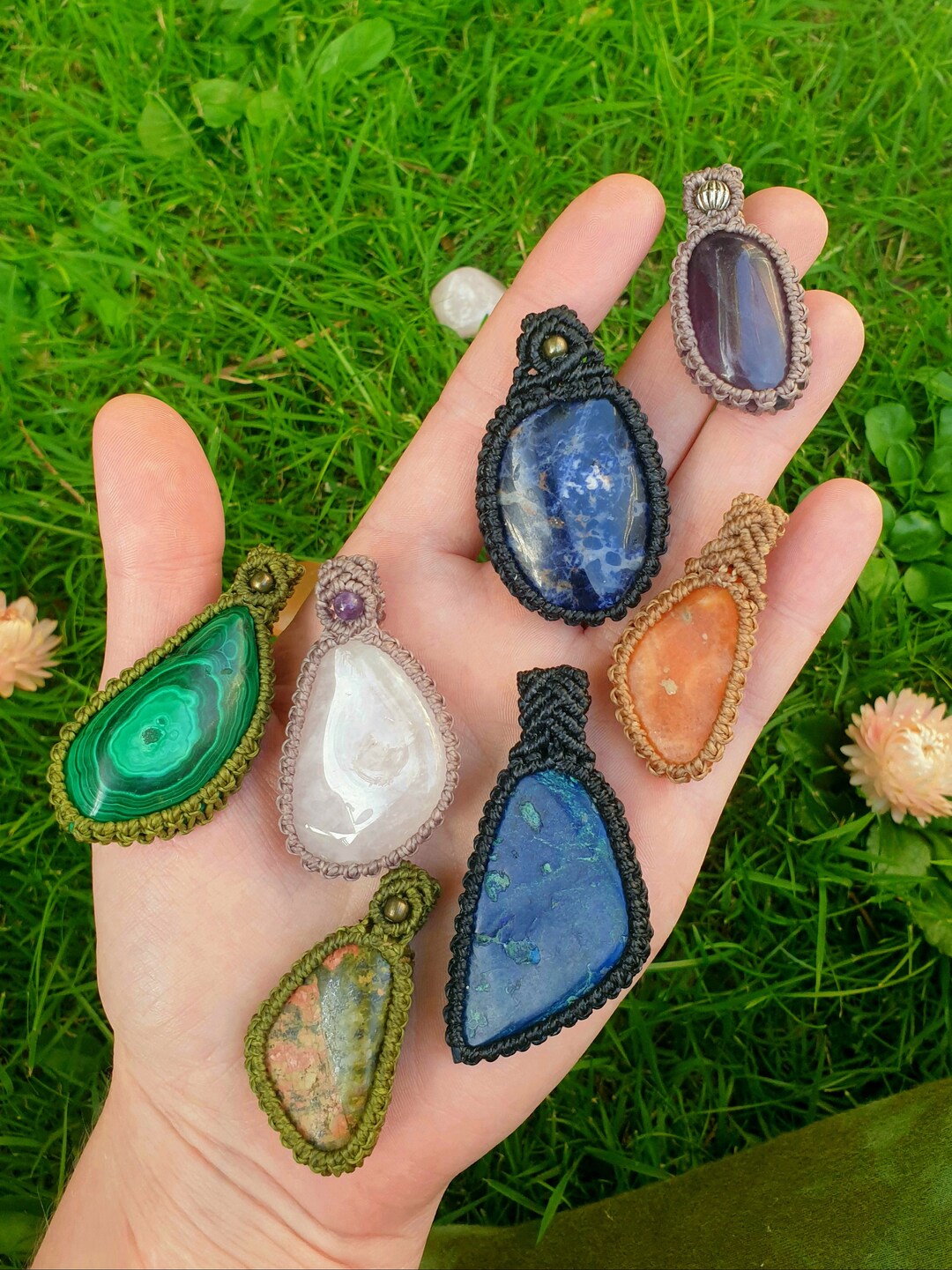 Healing Crystal Pendants Hand Woven With Intention Etsy